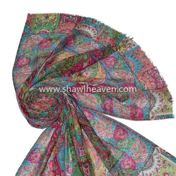 Digital print wool scarves and shawls